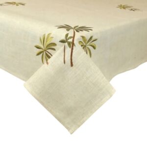 Design Imports  Linen blend Palm Embroidered Table topper